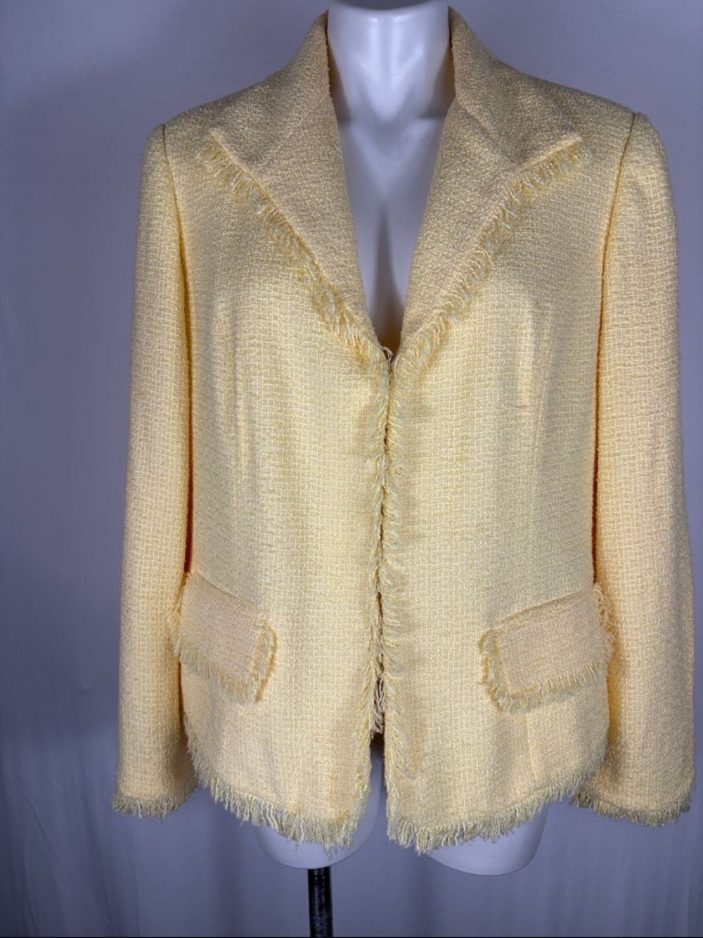 Sag Harbor Pale Yellow Fringe Tweed Blazer
